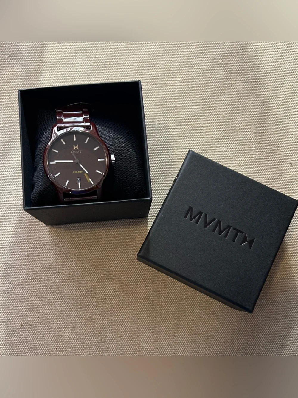 MVMT Classic II Burgundy Red Ceramic Watch With 44mm Face & Ceramic Bracelet